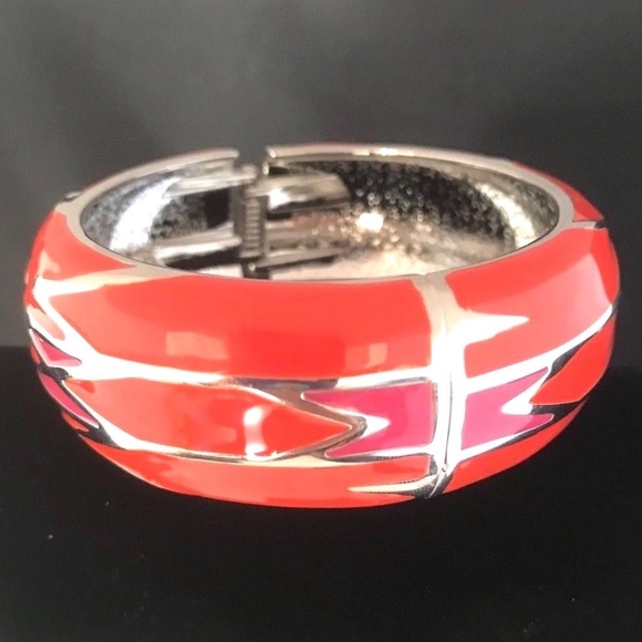 Spring Street Jewelry - Designer Statement Bracelet Orange Pink Enamel